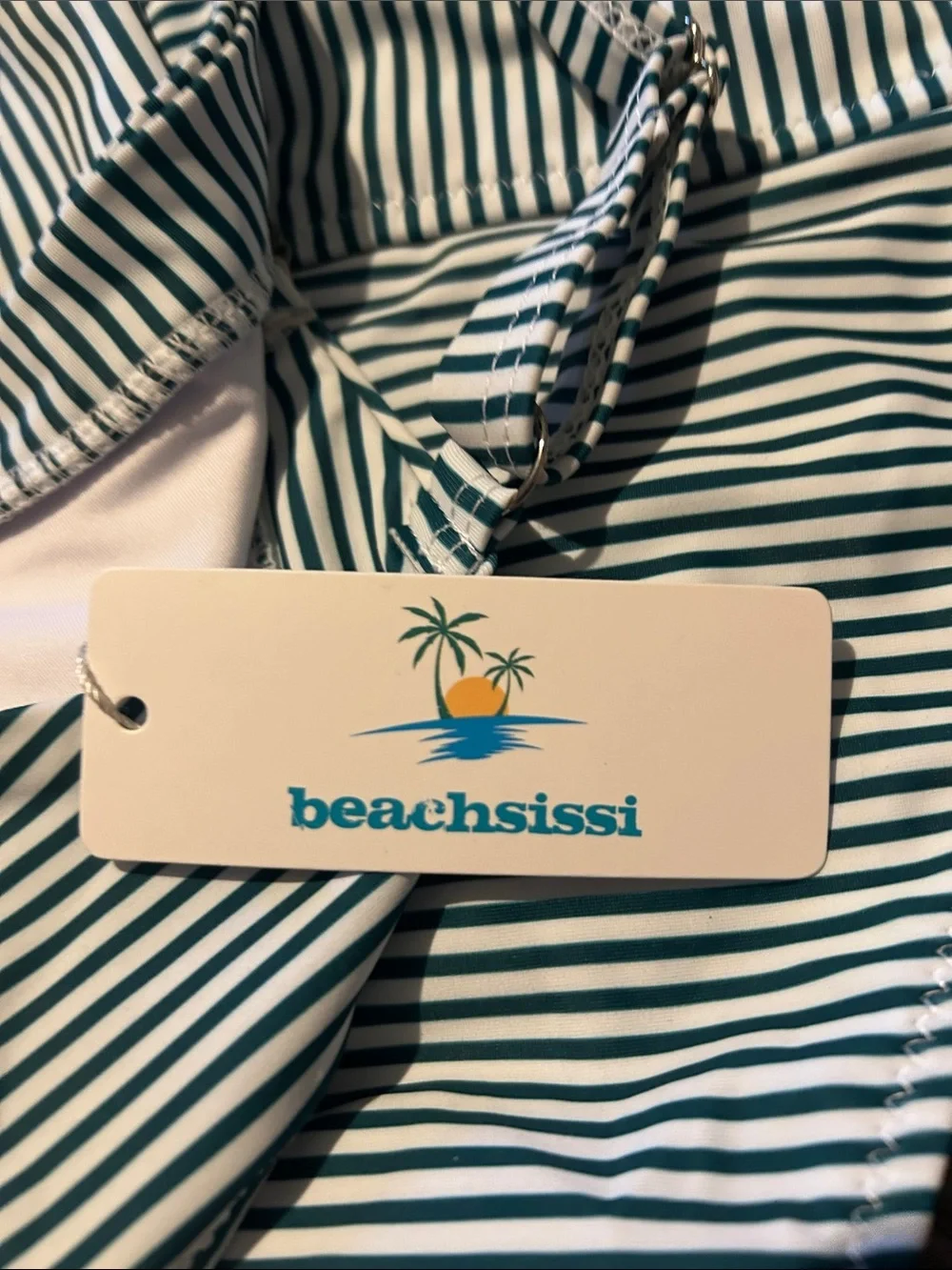 Striped Green and White women’s Two-Piece Swim Set
